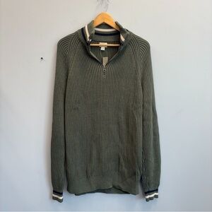 NWT J Crew Sweater Striped Green Mens Large Chunky Knit 1/4 Zip Mock Neck